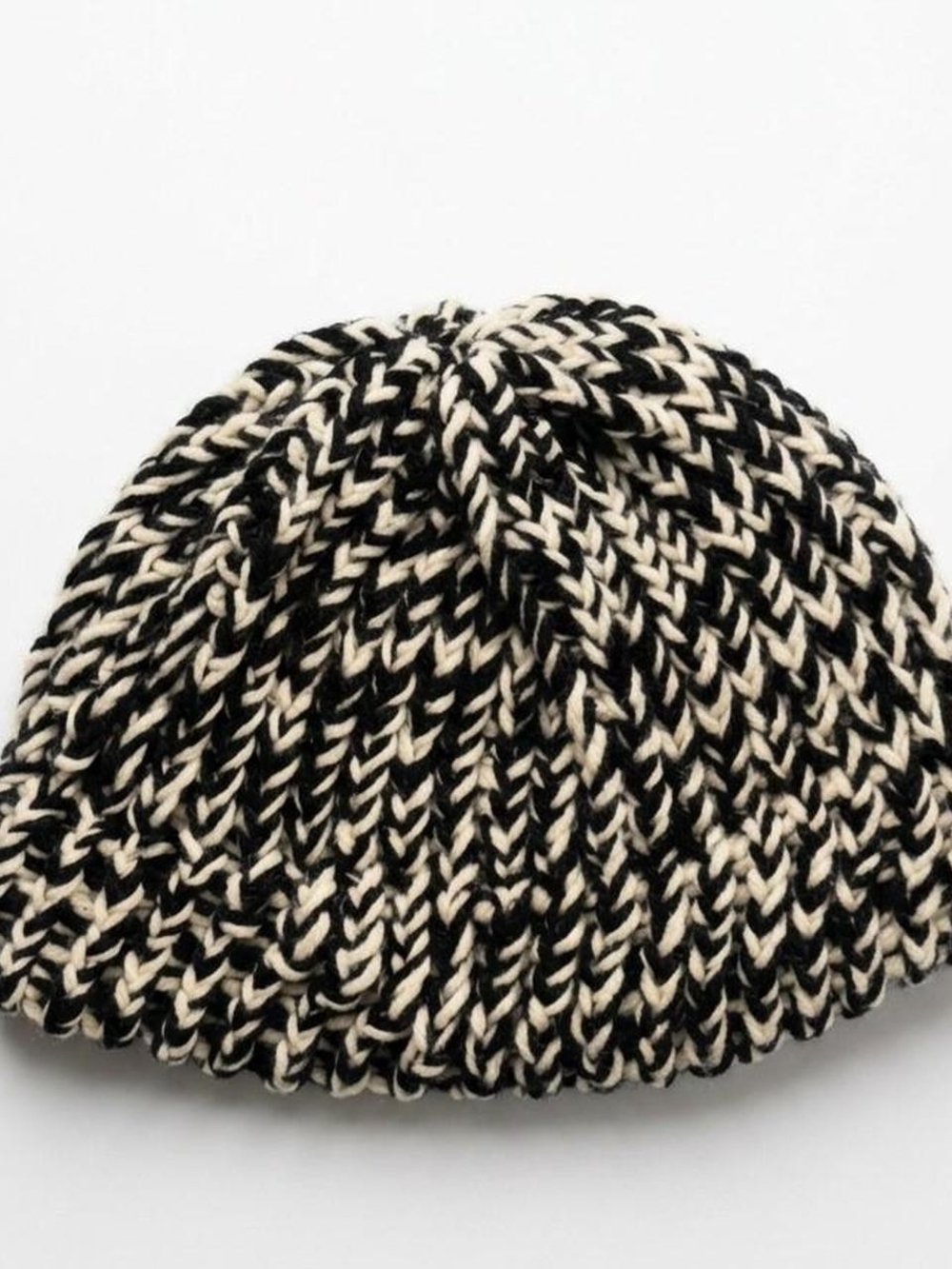 Hand Crafted Black & Cream Twisted Knit Beanie